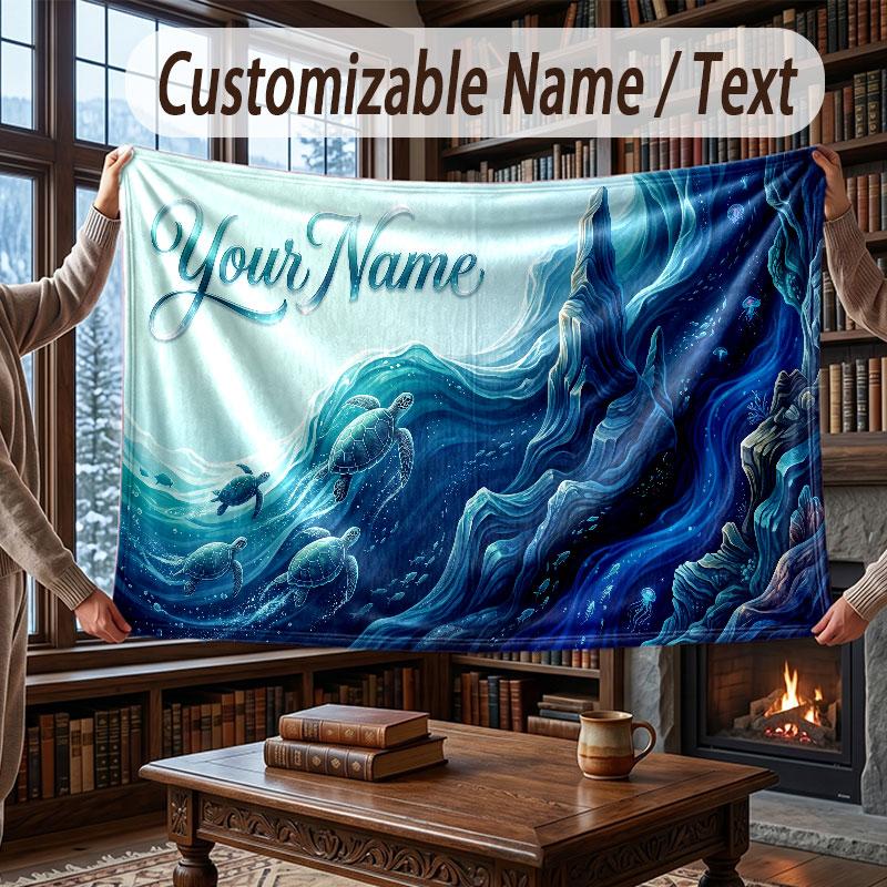 Octopus Sea Life Theme Throw Blanket Custom Name Text Personalized Blanket Soft Cozy Blanket for Home Sofa Bed
