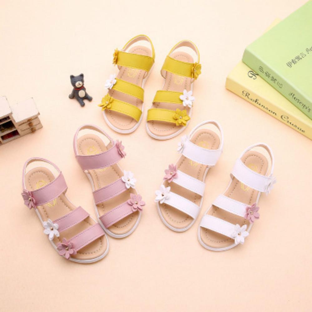 Summer Kids Children Sandals Fashion Big Flower Girls Flat Pricness Shoes