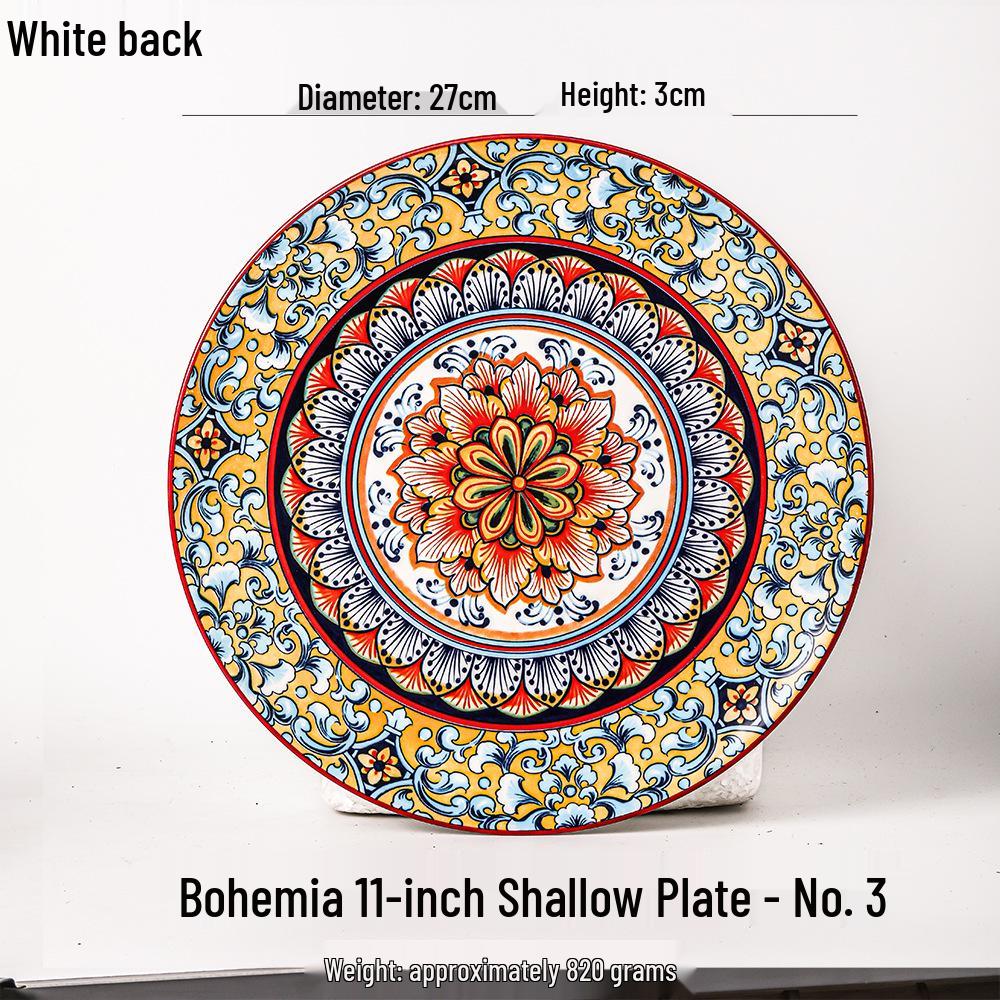 Blue Bohemian Porcelain Microwave-Safe Rice Bowl and Plate Set