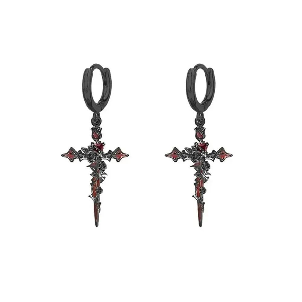 1pcs Retro Dark Star Moon Star Diamond Piercing Earrings Black and White Women's Niche Design Personalized Fashion Decoration