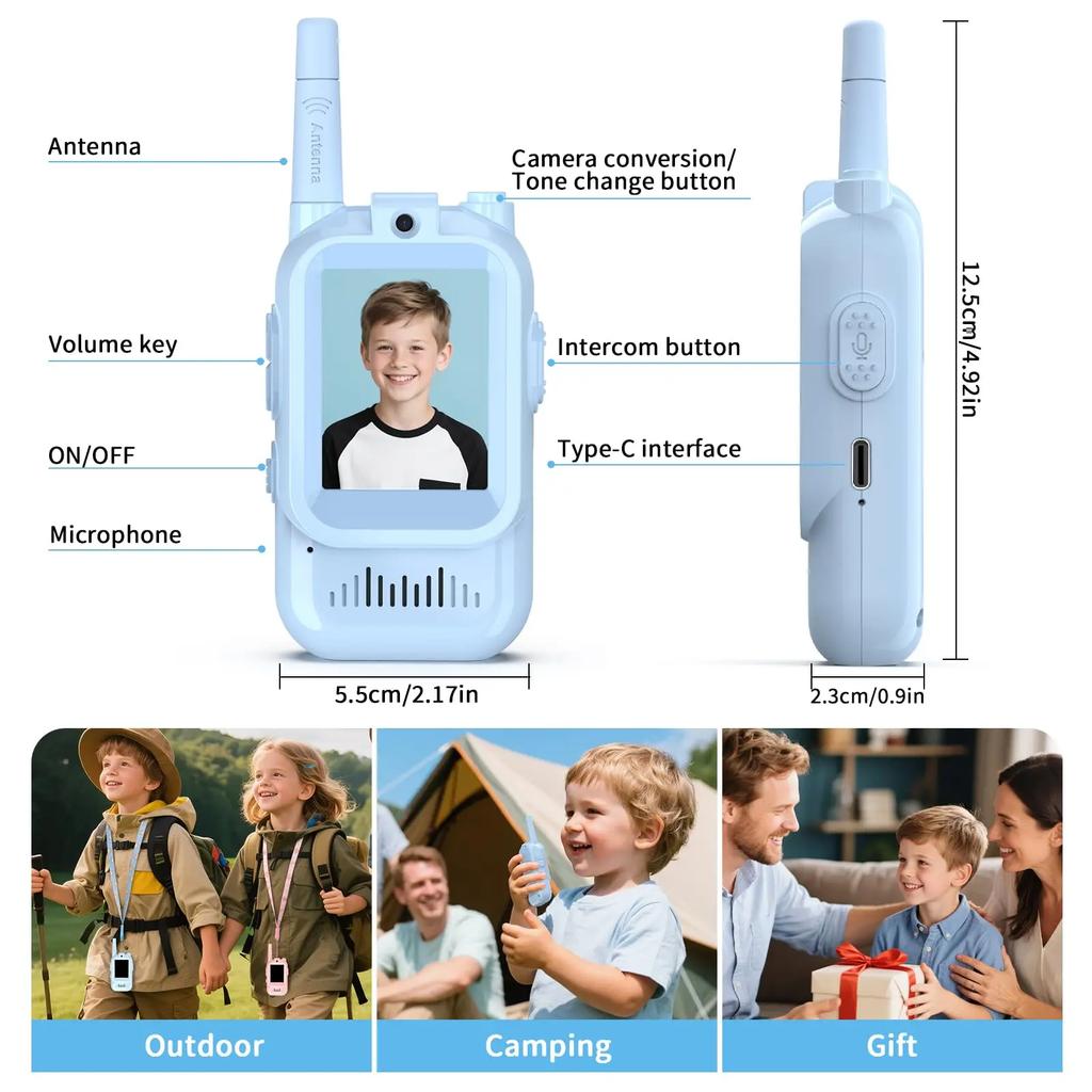 2 Stück Video-Walkie-Talkies für Kinder 2-Zoll Video-Intercom Wiederaufladbare Sprachschriften Ein-Klick-Anruf Cartoon-Intercom Spielzeug Geschenk