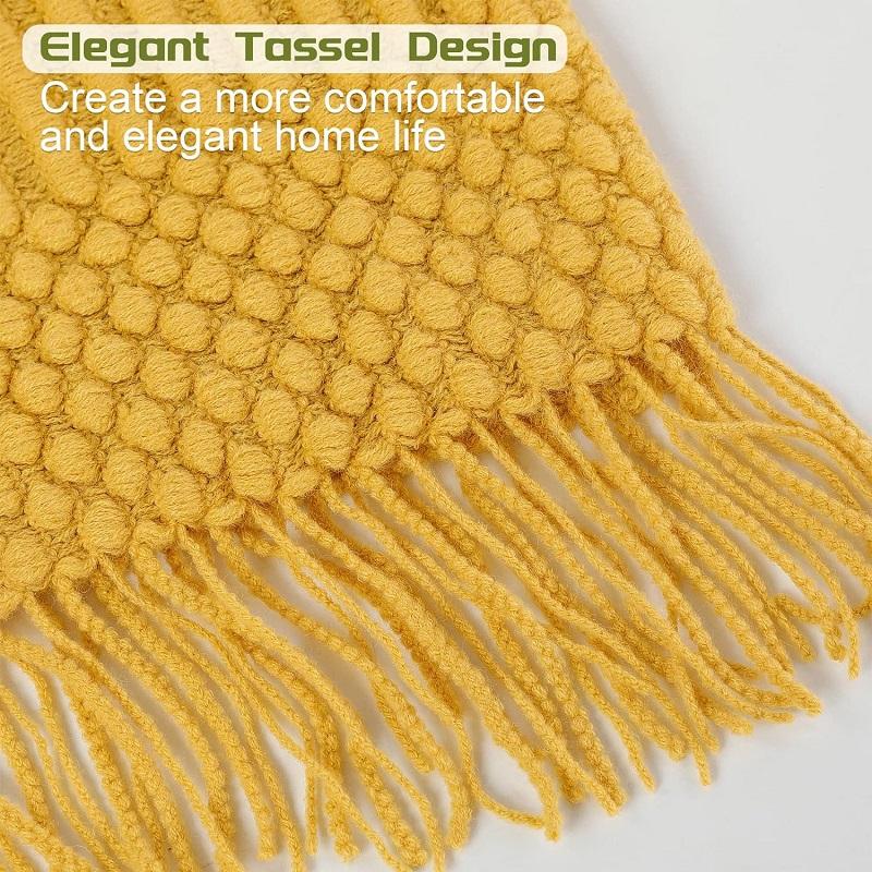 Acrylic Yellow Knitted Throw Blankets Cozy Chunky Lightweight Oversized Blankets Throw with Tassels Gift Travel Knitted Blankets