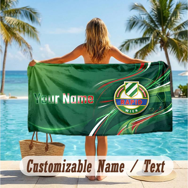Custom Text Beach Towel, Soft Absorbent Swimming Multi-use TowelRapid Wien FC