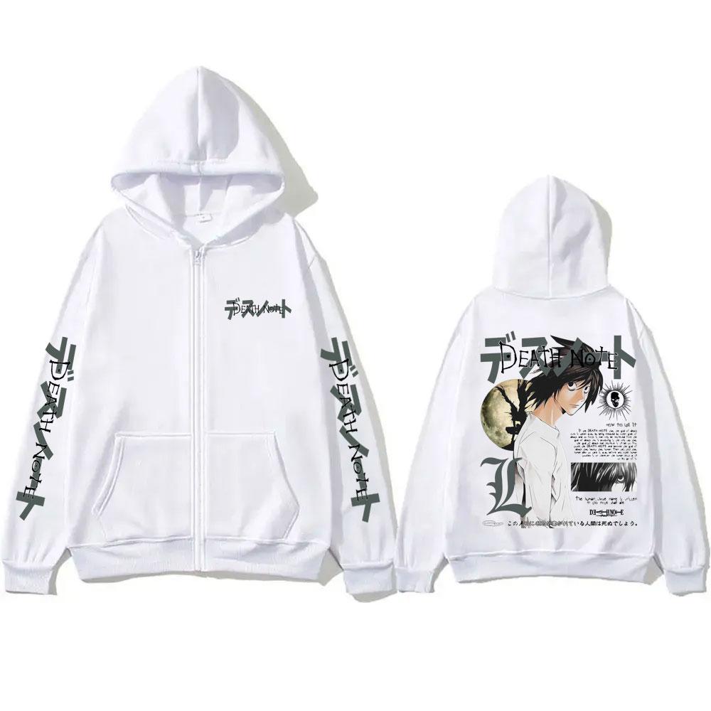 Anime Death Note L Lawliet Graphic Zipper Hoodie Men Women Casual Oversized Cotton Zip Up Jacket Male Vintage Zip Up Sweatshirt