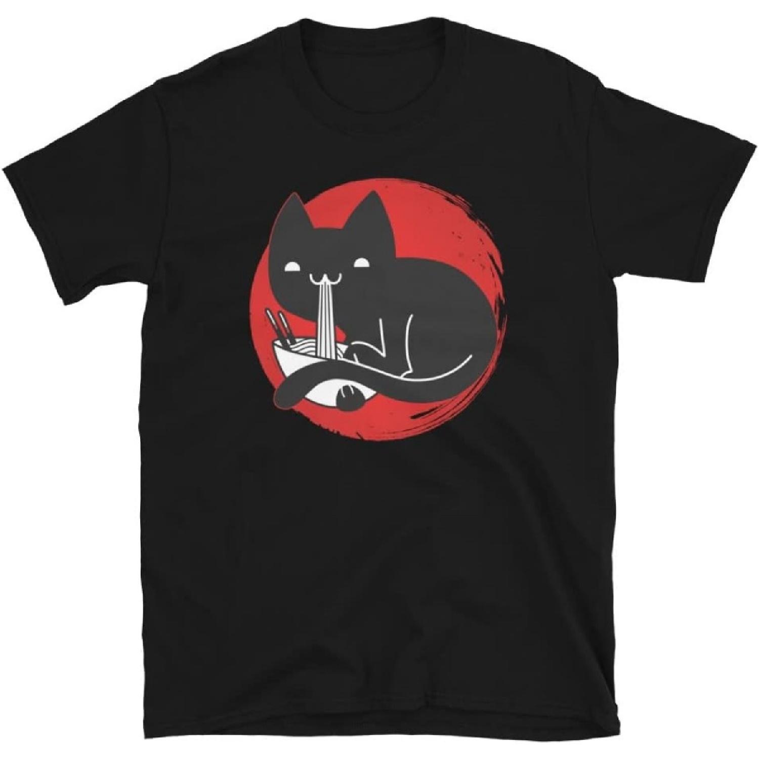 Kawaii Ramen Cat Japanese Black Anime Official Teenager T Shirt, Black, Small S