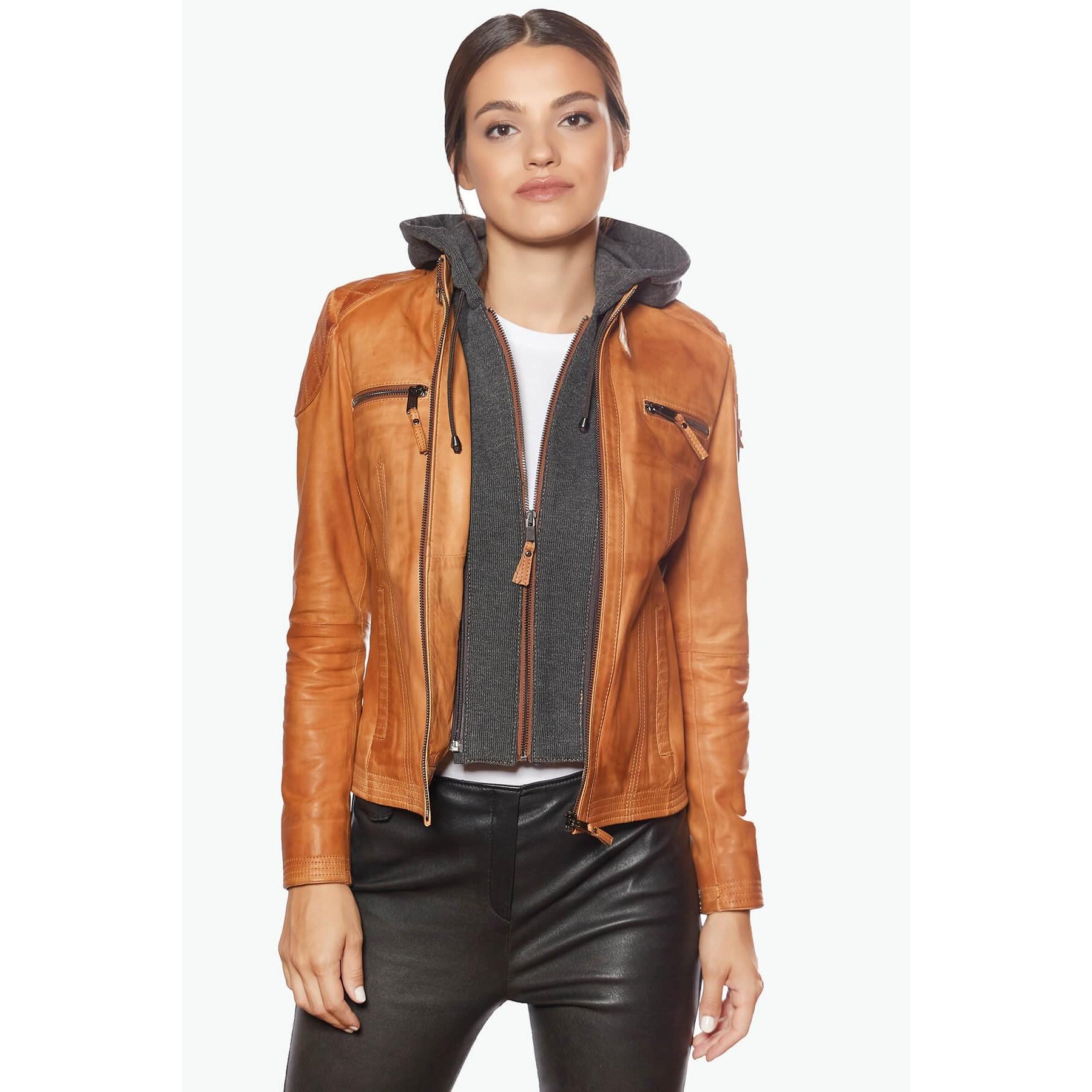 

Mais Спортивная женская кожаная куртка с капюшоном