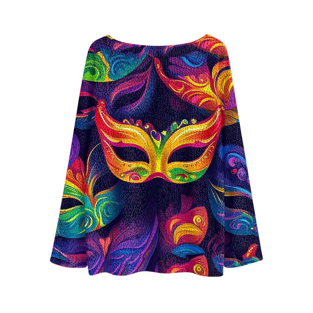 Damen Casual Mode Rundhals Oberteil Karneval Print Langarm Strickpullover