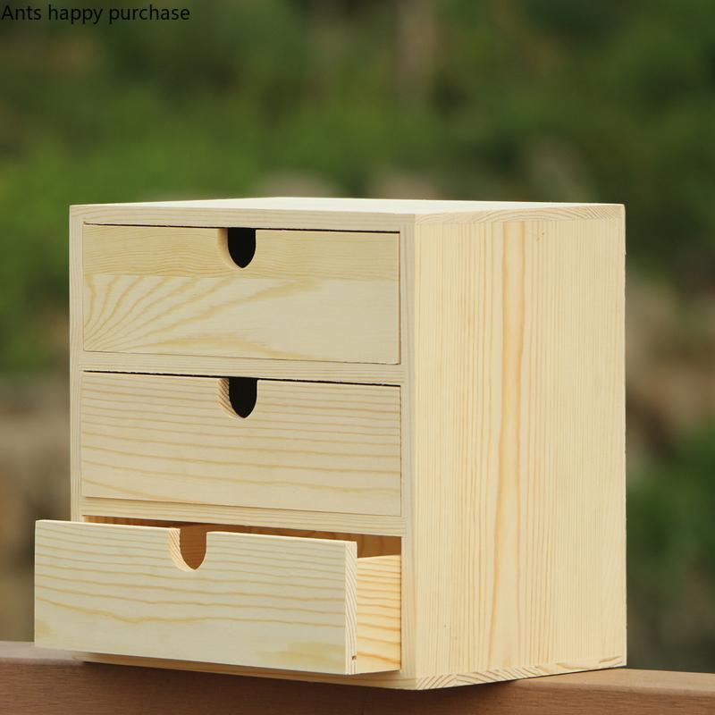 Scatola portaoggetti in legno massello a 3 strati Scrivania Armadietto portaoggetti in legno per cosmetici Cassetti multistrato Scrivania da ufficio Scatola portaoggetti