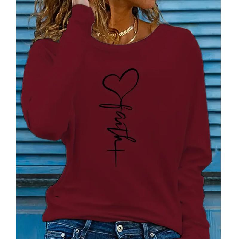 

2025 Autumn & Winter Women s New Casual Crew Neck Long Sleeve Top 3D Love Pattern 8XL красный