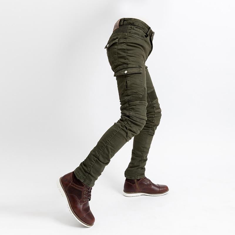 Four-Season Motorcycle Riding Pants - Military Green/Black, Anti-Fall, Slim Fit Jeans