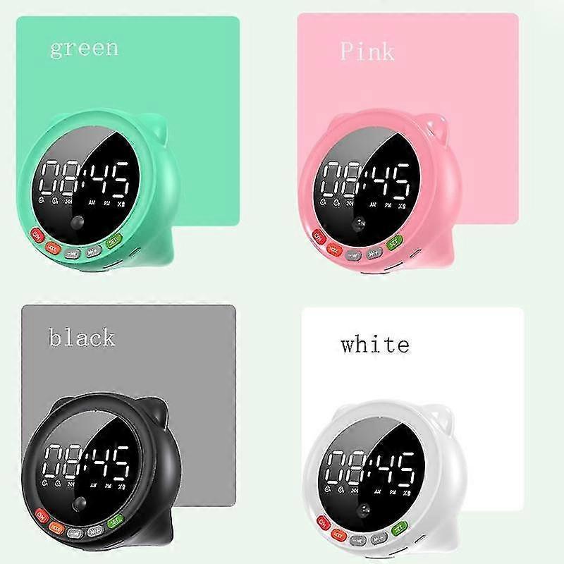Ff-g60q Cute Bluetooth Speaker Alarm Clock Support Fm / Tf Card Wireless Mini Clock(black)