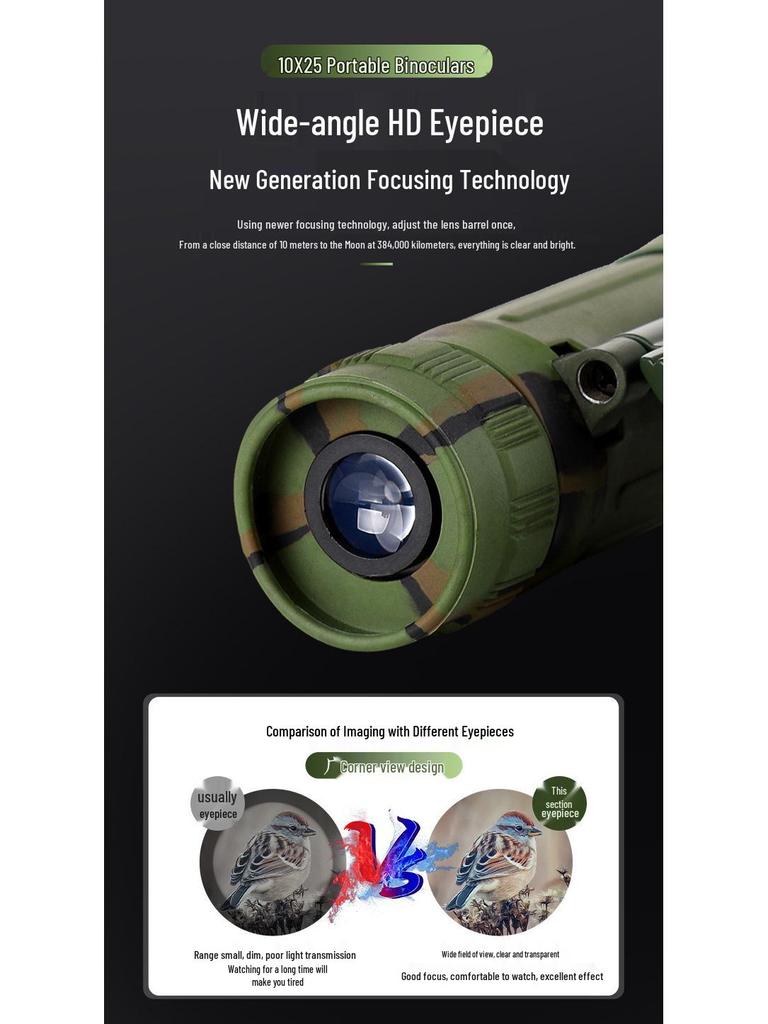 High-Definition 10x25 Camouflage Binoculars with Night Vision, Compact and Easy to Carry for Outdoor Use