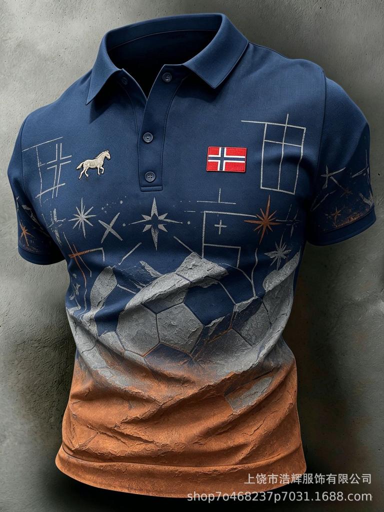 New 3D Printed Men's Retro Fashion Casual Summer Lapel Polo Shirt Top