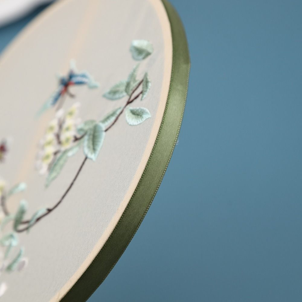 Embroidered Chinese Style Round Fan Classical Hanfu Hand Fan Long Handle Silk Fan  Female Costume
