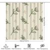 Modern Floral Bathroom Shower Curtain Set Decorative Water-Proof Printing Home Bath Mat Cream Color With Green Branches And Red