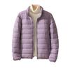 Women's Lightweight Puffer Jacket Stand Collar Zipper Long Sleeve Quilted Short Down Coat Solid Color