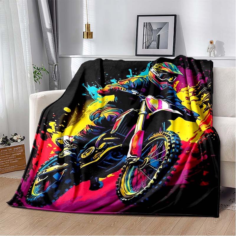 Cyclist with Colorful Abstract Stripes Fleece Blanket, Soft Throw Blanket for Sofa, Bed, Office, Camping, Gift Idea 80cm x 120cm