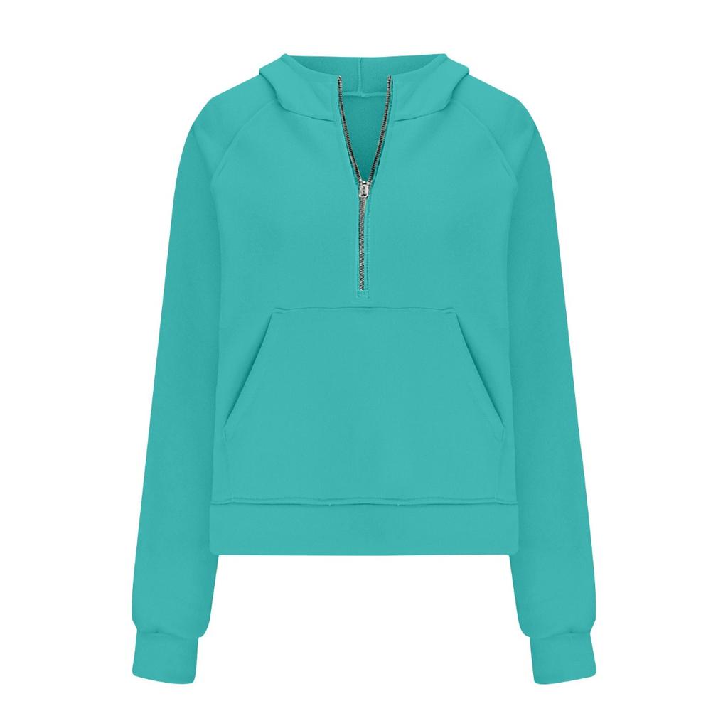 2025 Autumn Winter New Women's Scuba Sports Half-Zip Yoga Loose Short Hooded Fleece Lined Sweatshirt