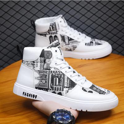 Zapatillas de Lona de Caña Alta para HombreZapatillas de Plataforma de Moda Otoño Invierno Estilo Graffiti MasculinoZapatillas Vulcanizadas Tenis de Estudiante Masculino