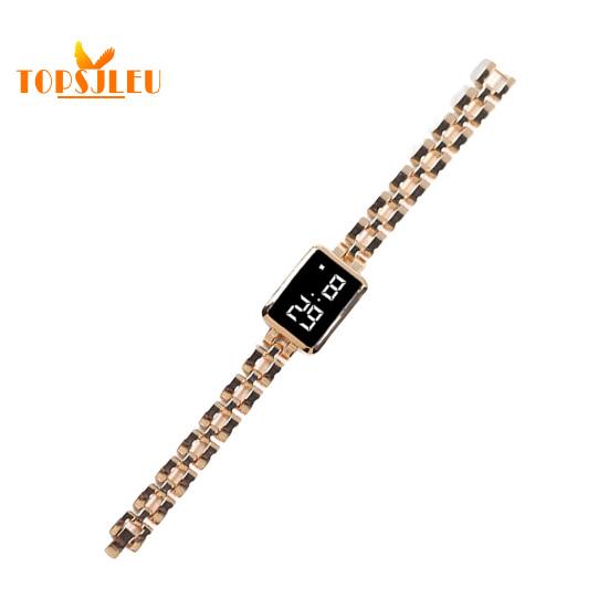 

Жіночий світлодіодний годинник вишуканої майстерності: Квадратний циферблат, цифровий дисплей, сенсорне управління, точний час - стильний ювелірний аксесуар рожевий колір золота