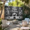 2D flat 1pc disco ball happy birthday party banner, shiny sequin pattern, with dangling beads and sparkly design