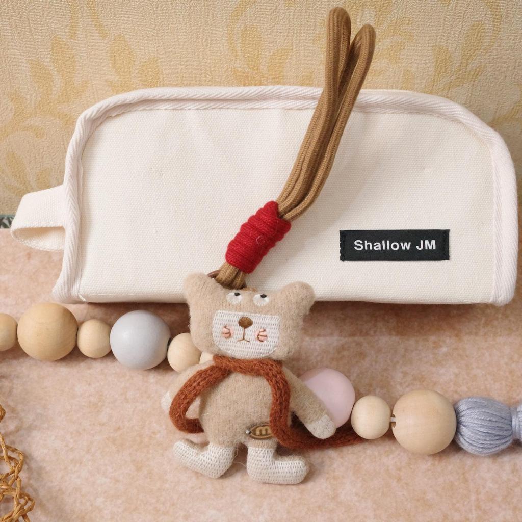 Korean-Style Bear and Rabbit Fabric Keychain Charm