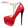 Fashion Hot Sale 16.5cm Super High Thin Heels Pumps Women Party Disco Dance 5.5cm Platform Metal Chain Big Size 48 49 50