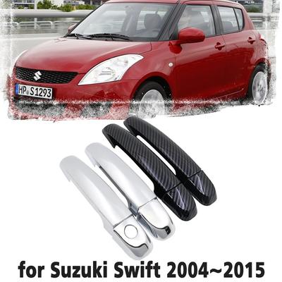 Juego de Embellecedores de Cubierta de Puerta Lateral Cromados o con Mango de Fibra de Carbono Negro para Suzuki Swift Maruti DZire 2004~2015 Accesorios para Coche 2005 2006