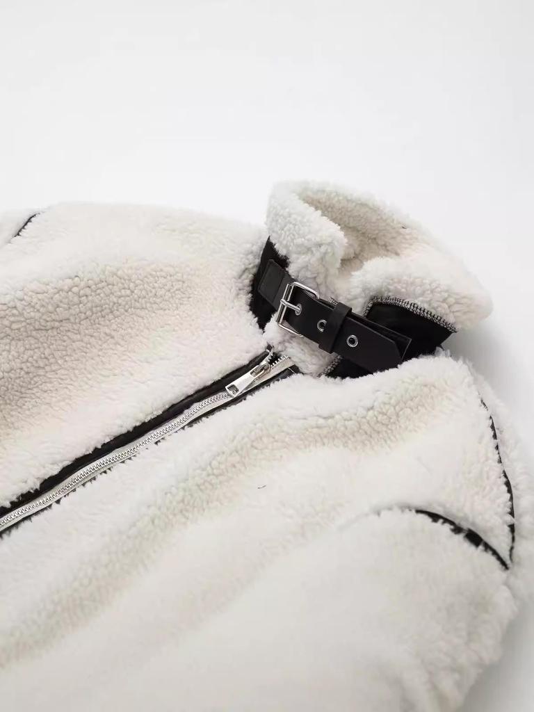 2023 Autumn Y2K Women's Lambswool Spliced One-Piece Jacket - Unique European & American Style