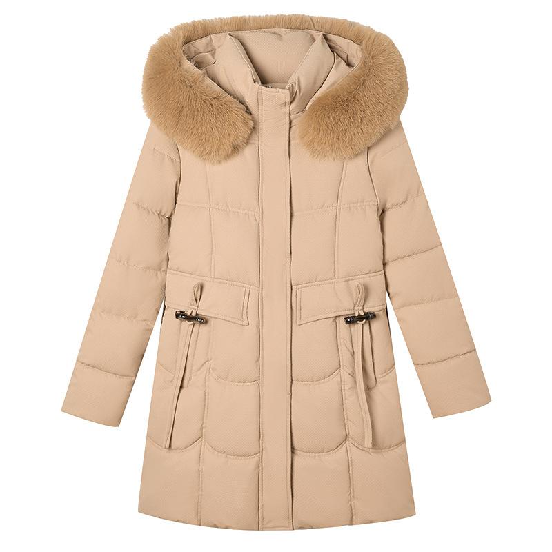 Down cotton clothes women's medium and long 2025 winter new Korean version fashion waist thickened warm hooded jacket