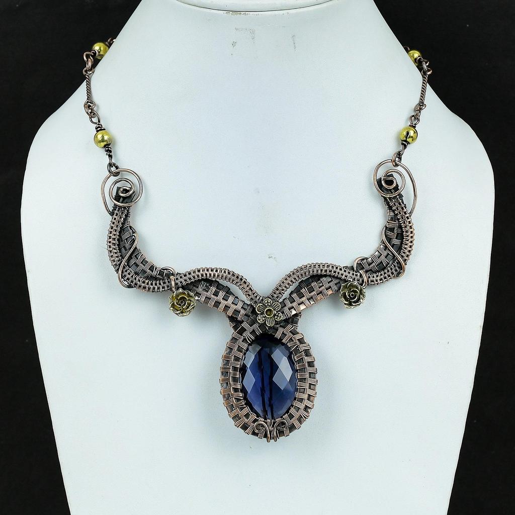 Tanzanite Handmade Gemstone Necklace, 999 Copper Wire Wrapped Necklace Antique Jewelry, Adjustable Chain Necklace Engagement Gift