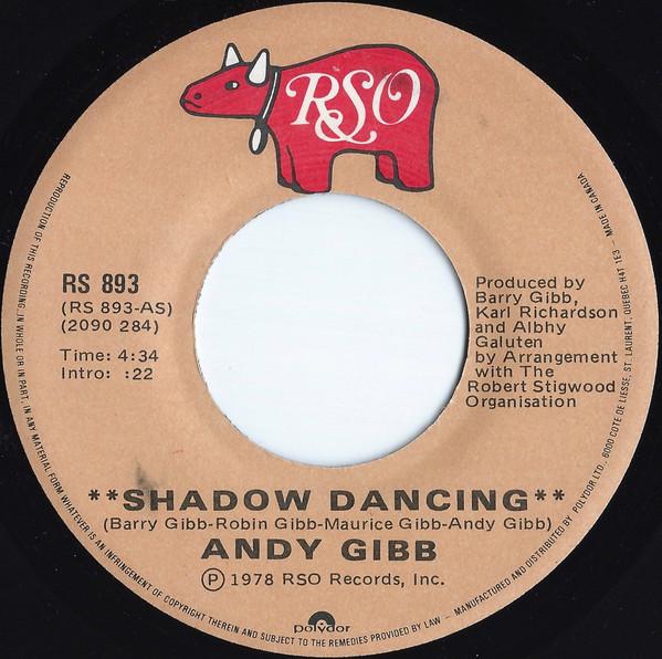 

7inch Record ANDY GIBB Shadow Dancing RS893 RSO Canada Dance Electronica Used