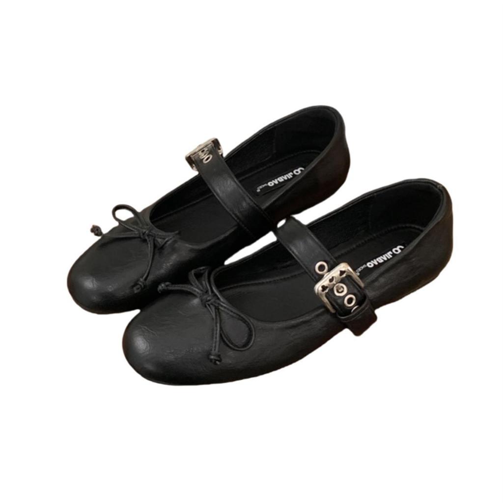 Vintage Vielseitiger Abendwind Ein-Wort Schnallenriemen Runde Spitze Mary Jane Schuhe Pendler 2025 Herbst Kleine Lederschuhe Ballerinas