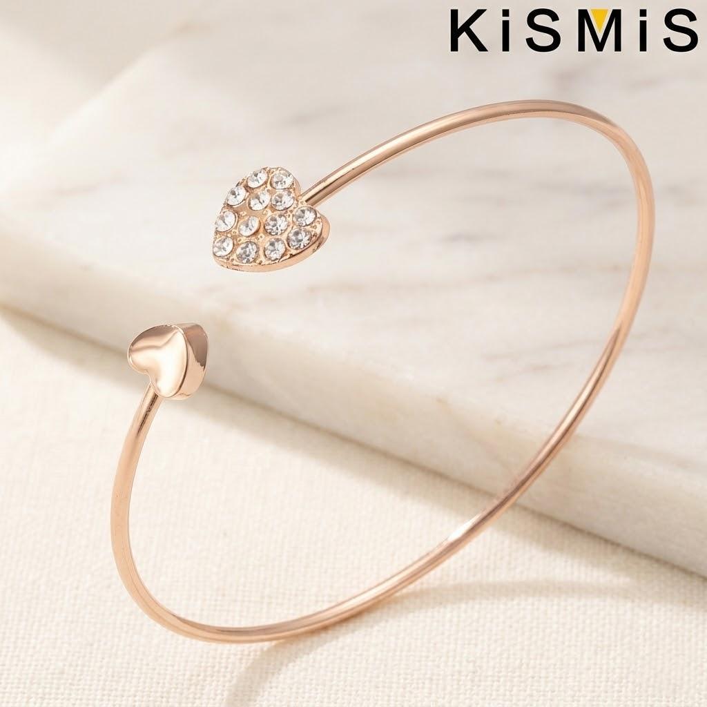 

Fashionable Diamond Heart Open Bangle Titanium Steel Double Peach Heart Design Jewelry Gift for Women золотий