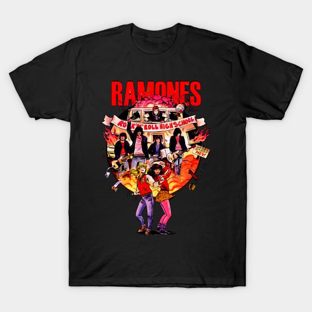 

Men Black Print T-shirt Rock N Roll High School Ramone No-Cut Transfer Paper Print Cotton Tshirt S