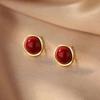 Real 925 Silver 14K Gold Red Bead Geometric Mini Stud Earrings For Women Classic Fine Jewelry Light Accessories