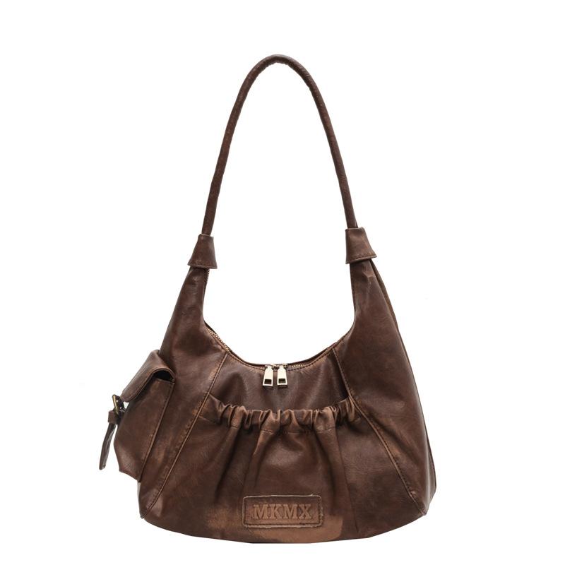 

Niche high-end sense retro Spice Girl underarm bag women 2025 new Maillard style shoulder bag pleated dumpling bag темно-коричневого