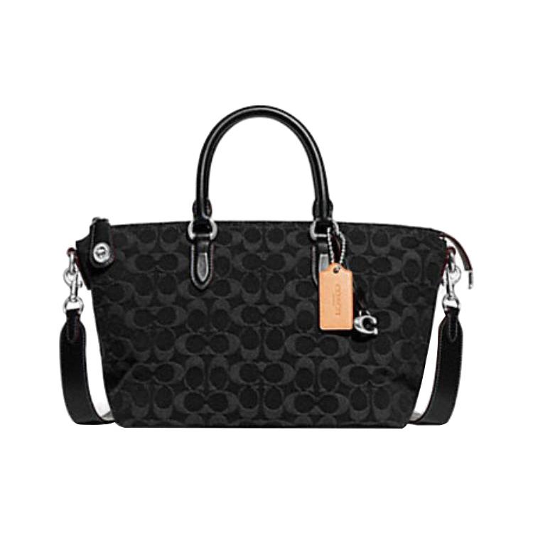 New COACH Cara Denim With Calfskin Shoulder Bag, Crossbody Bag, Handbag Large Size Women's Black CE743-LHDRJ