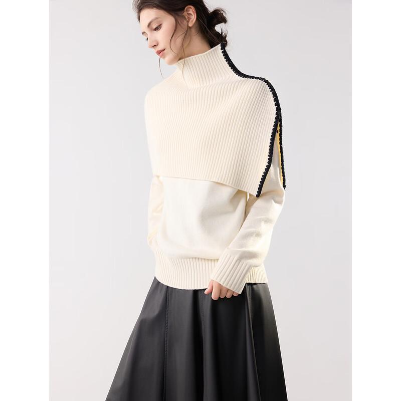 ELLE Lamb Wool Contrast Knit Sweater Set M