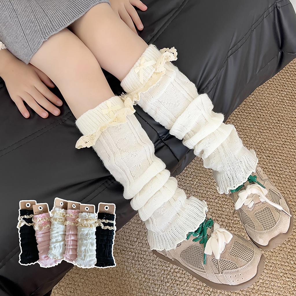Handgemachte gehäkelte Stulpen mit Spitze und Schleife für kleine Mädchen, Slouchy Socken, atmungsaktive warme Leggings, süße Beinwärmer