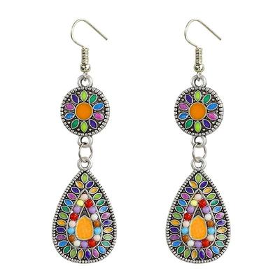 Vintage Ethnic Enamel Drop Oil Round Water Drop Earrings for Women Boho Multilcolor Beads Dangle Earring Female Pendiente Mujer