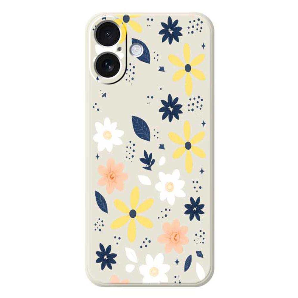 For iPhone 17 Case Colorful Floral Blue Leaves Pattern Printing Straight Edge TPU Phone Back Cover