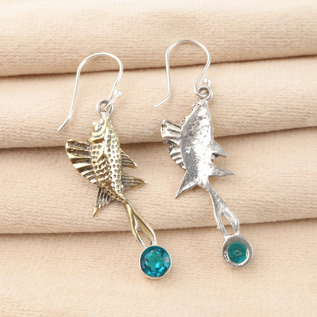 Rare Apatite Gemstone 925 Sterling Silver Jewelry Handmade Long Earrings 2.17" EE-148-13