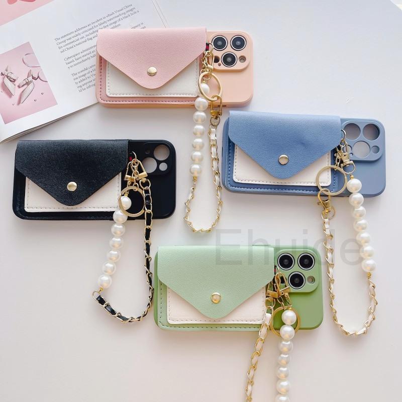 Pearl Bracelet Case for Samsung Galaxy A55 A53 A14 A54 A34 A35 A16 S24 Ultra S22 Plus S23 FE Leather Wallet Card Silicone Cover