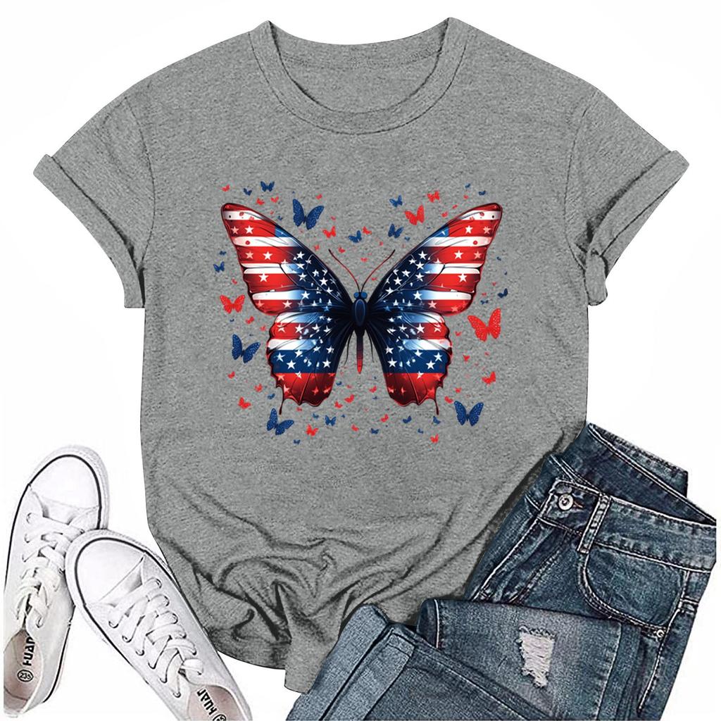 Women's Fashion Casual Printed Round Neck Short Sleeved T-Shirt Top T-Shirt Top Top