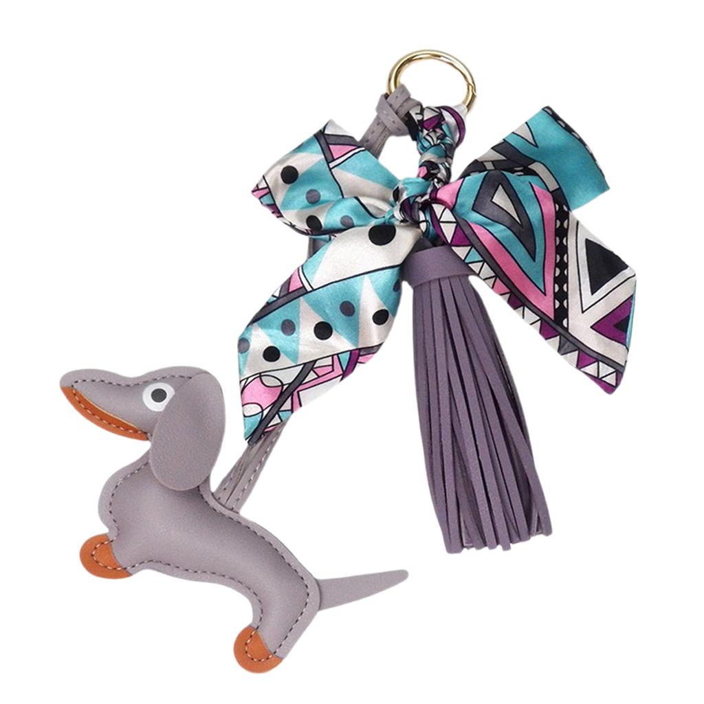 Stylish Dachshund Pendant with Soft Leather Tassels Bowknot Key Holder Fashion Charm Perfect for Bags or Car Decoration
