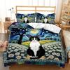 3pcs Soft Cozy Starry Night Cat Bedding Duvet Cover Set Van Gogh Cat Bedding Quilt Set Patchwork Themed Bed Quilt Set Bohemian
