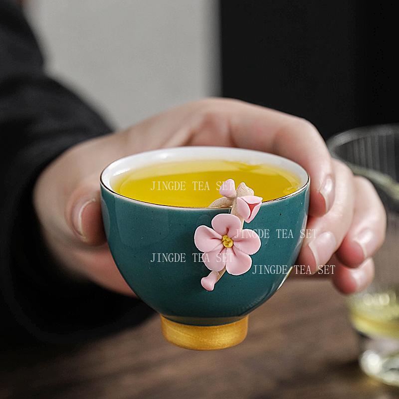 1pcs Ceramic Cups High End Handmade Flower Tea Set for Household Use Girls Use Colorful Tea Cup Master's Cup