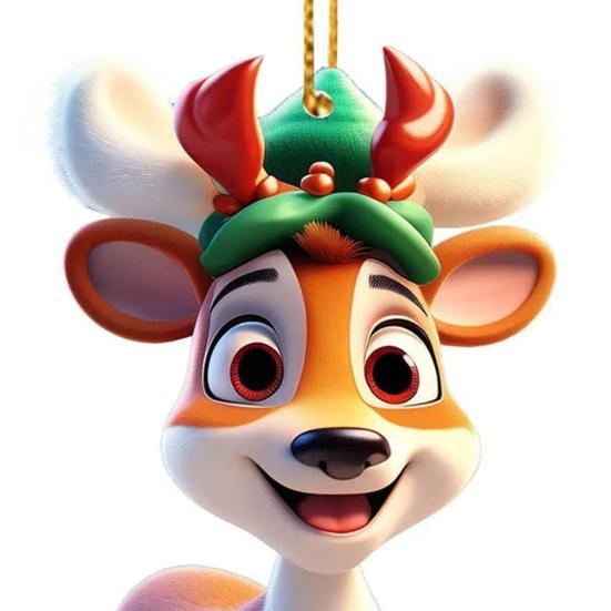 2D Flat Acrylic Elk Pendant Cartoon Deer Christmas Tree Decoration Car Rearview Mirror Hanging Charm for Auto Interior Accessories Xmas Tree Decor
