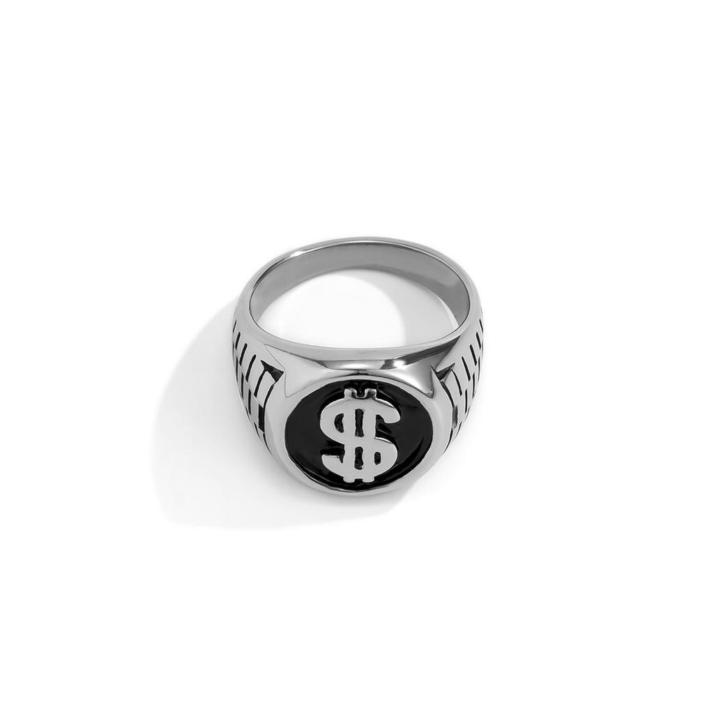 Dollar Sign Men's Ring Retro Trend Street Hip-Hop Punk Style Dollar Coin Ring